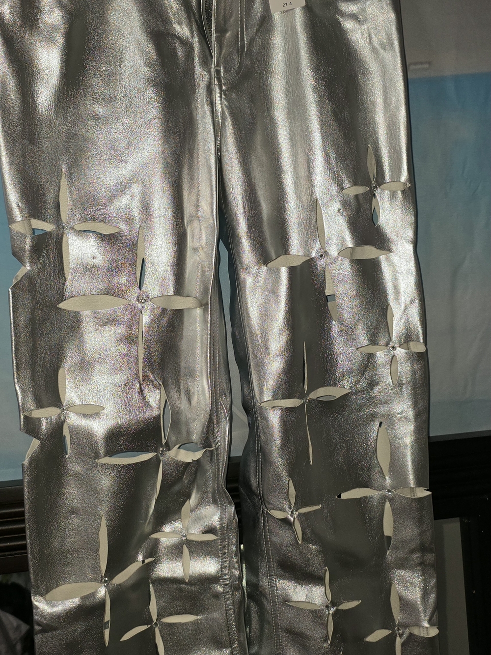 Abercrombie & Fitch Metallic Silver High-Rise Pants Custom Made Bling Detail